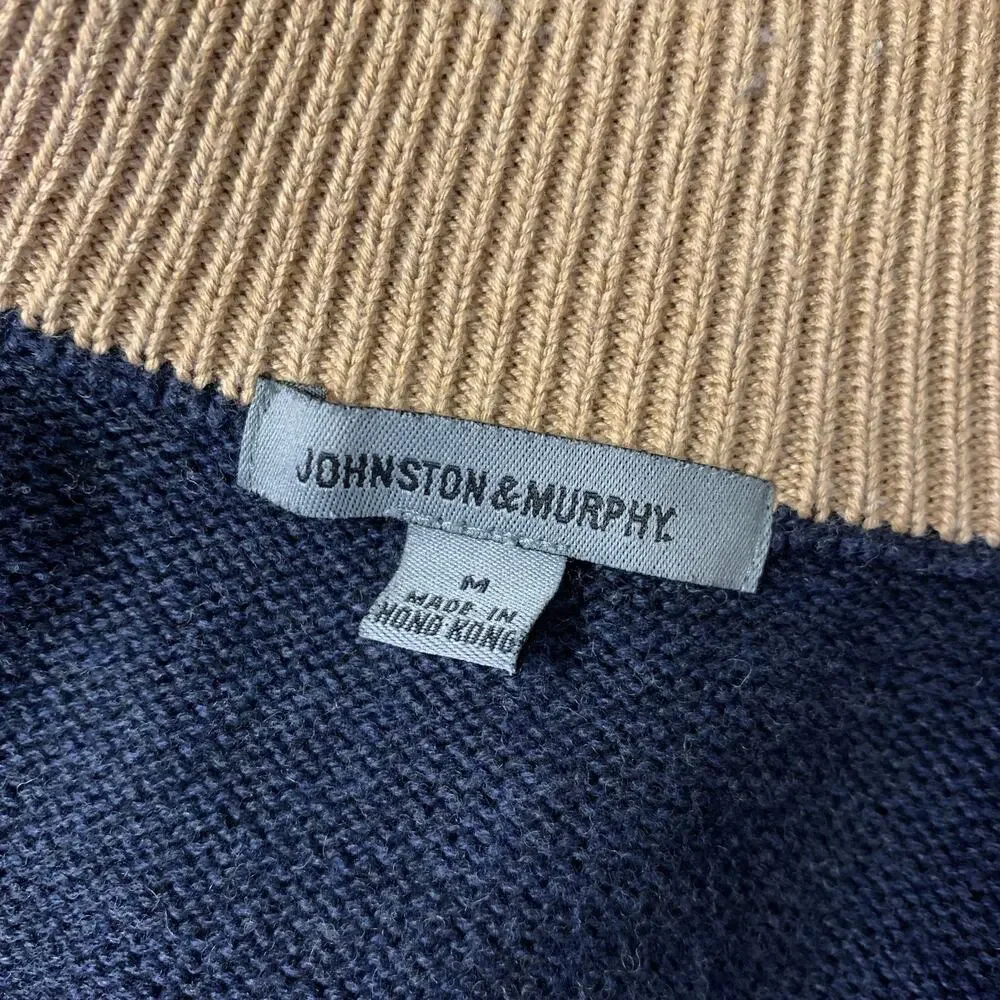 JOHNSTON & MURPHY Size M Navy Khaki Knit Cotton Wool Double Zipper Jacket